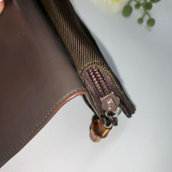 Authentic Gucci Leather/Canvas Bamboo Wallet Brown - Picture 7 of 11